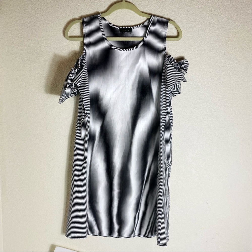 Espresso Striped Cold Shoulder Sheath  Dress Size: M